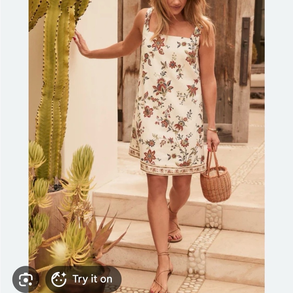 Tuckernuck X Studio McGee Terracotta Chintz Cream Floral Square-Neck Mini Dress